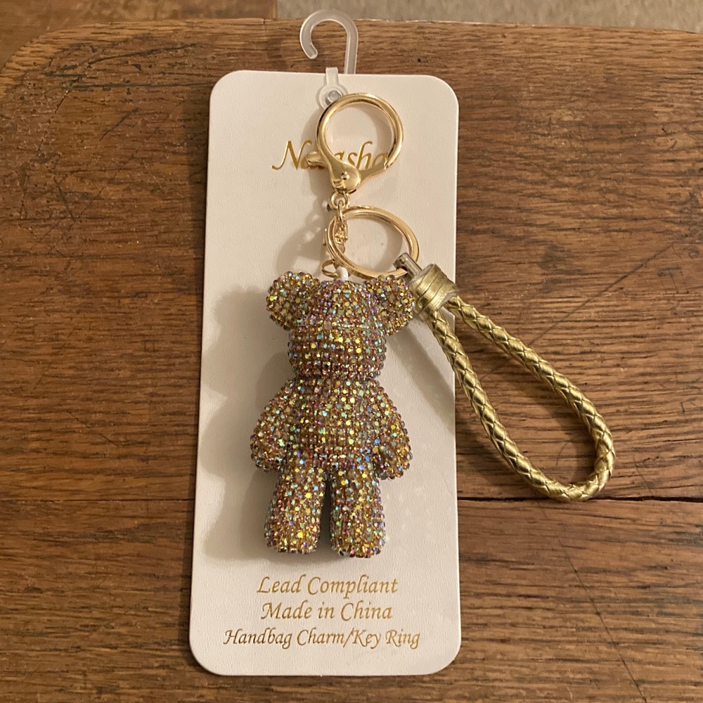 Natasha Gold Crystal/Rhinestone Bear 🐻 Handbag Charm/Key Ring/Keychain NWT